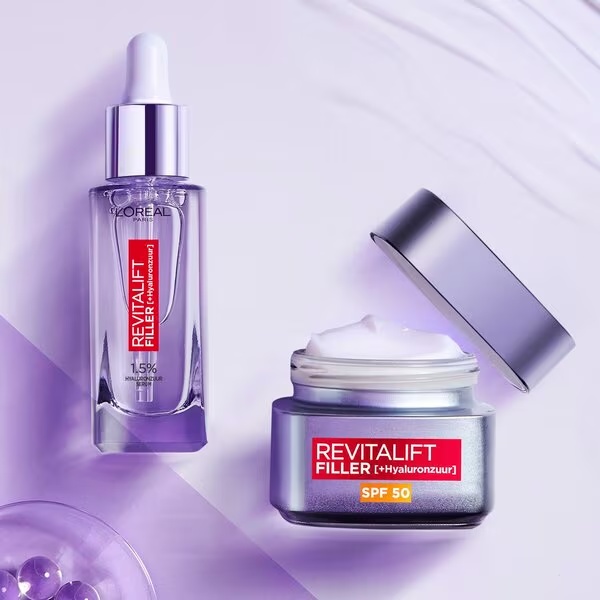 „L'Oréal Paris Revitalift Filler SPF50“ dieninis kremas nuo senėjimo, 50 ml – normaliai ir brandžiai odai.