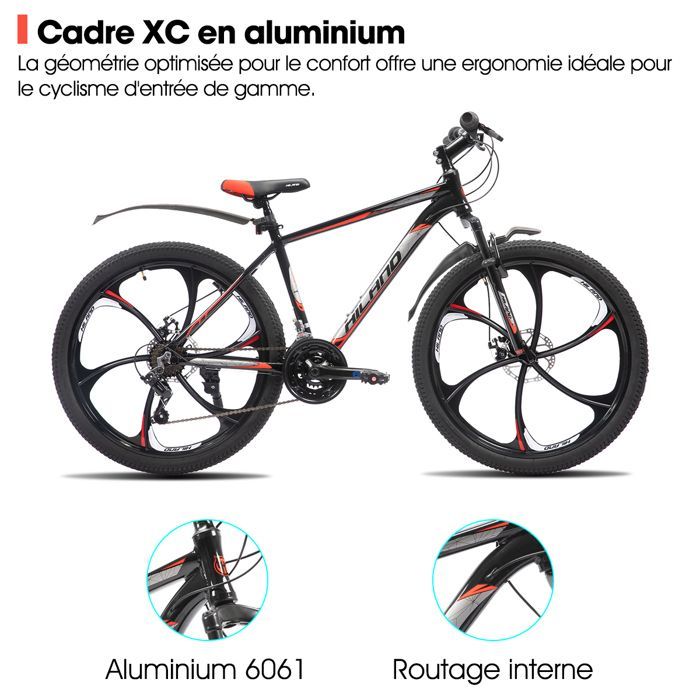Hiland mountainbike voor volwassenen (26 inch), 6 spaken, 18 versnellingen, met dubbele schijfremmen, lichtgewicht aluminium frame, voor dames en heren.