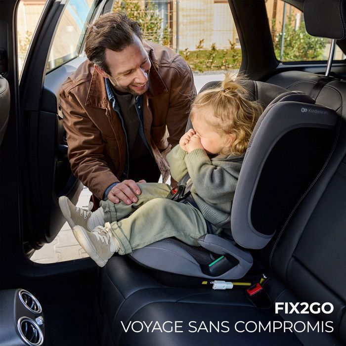 Seggiolino auto Kinderkraft FIX2GO I-SIZE, 76–150 cm, da 15 mesi a 12 anni, ISOFIX, schienale pieghevole, facile da trasportare, verde.