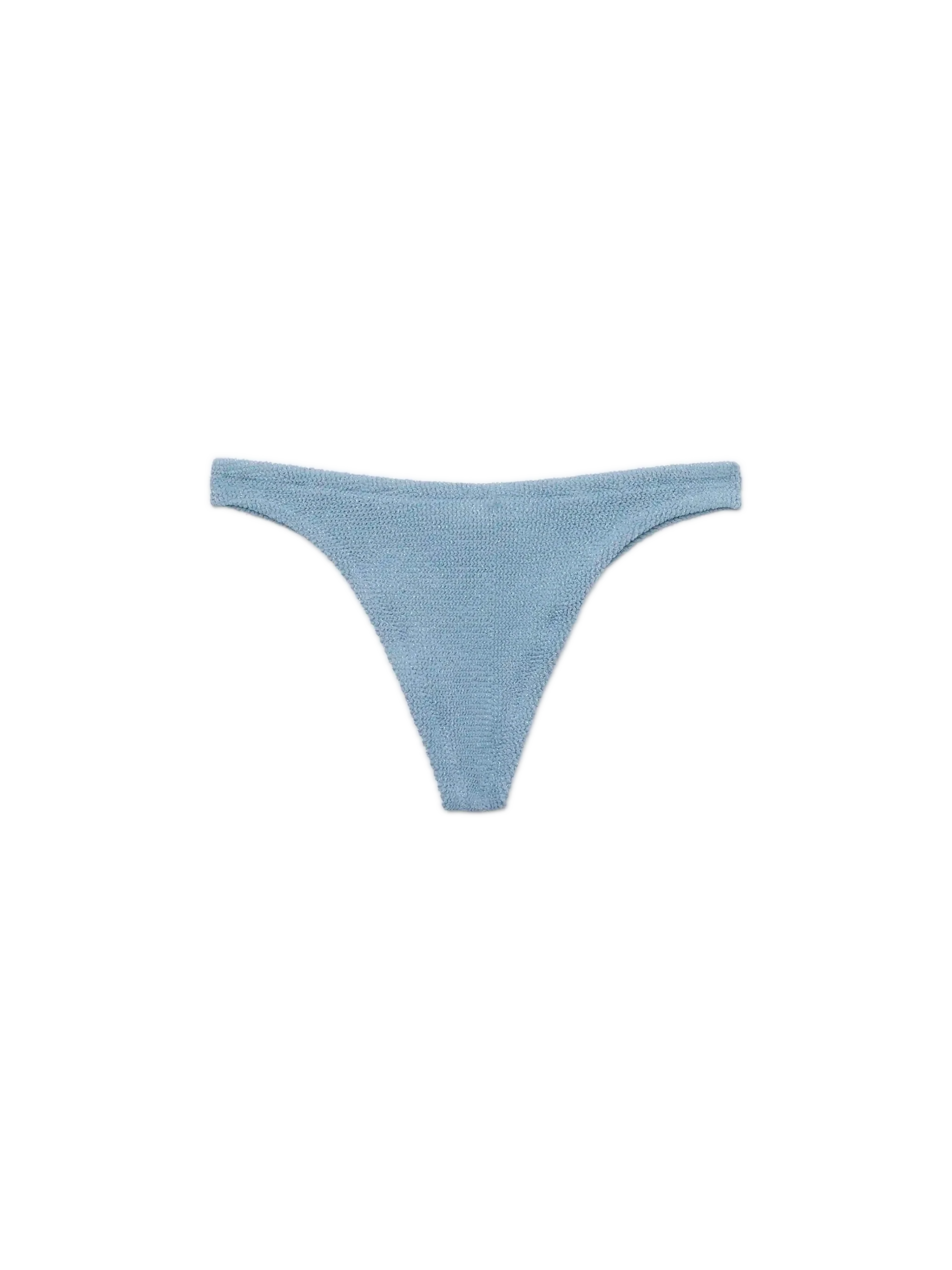 Naomi's ondeugende zwembroekje in avio blauw gekreukeld lurex.