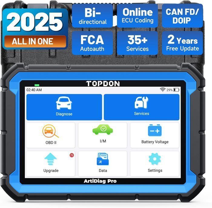 TOPDON ArtiDiag Pro V2.0 Ferramenta de diagnóstico, scanner de diagnóstico automotivo, mais de 35 serviços de manutenção, codificação de ECU/online em francês