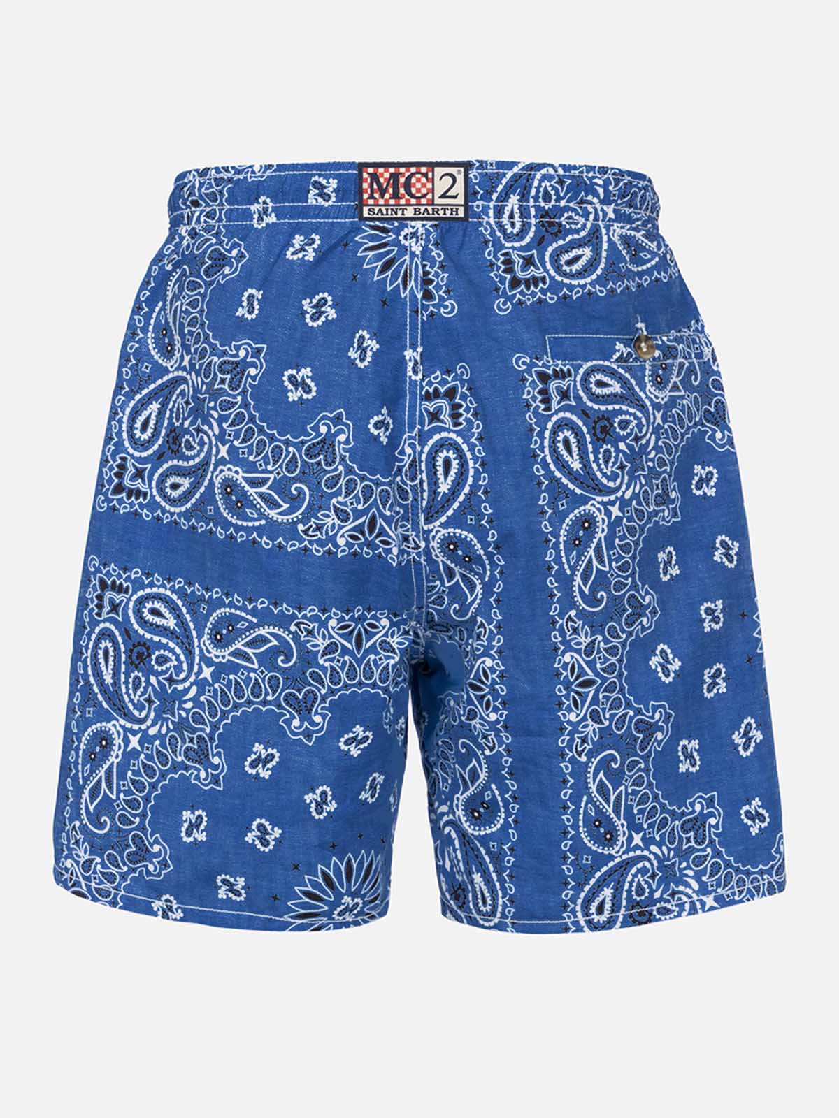 Heren zwempak van denim met bandana-print
