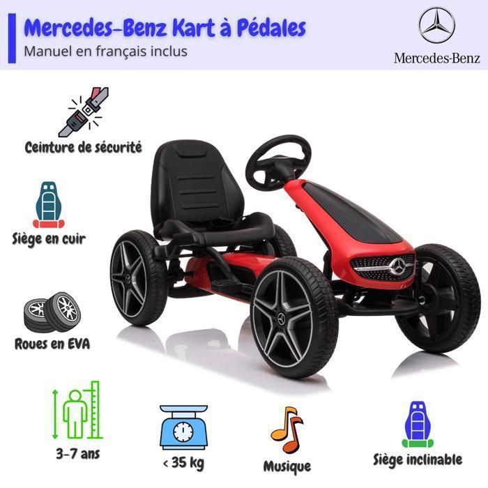 Kart de pedales MERCEDES-BENZ - Rojo - Para edades de 3 a 7 años - Producto con licencia oficial - Neumáticos de EVA - Asiento de cuero