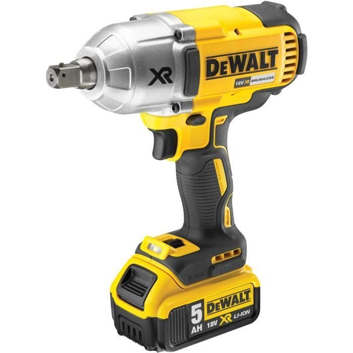 Llave de impacto DEWALT XR de 18 V y 5 Ah con batería de iones de litio, 3 velocidades, suministrada con 2 baterías en un estuche TSTAK, con clip y apilable.