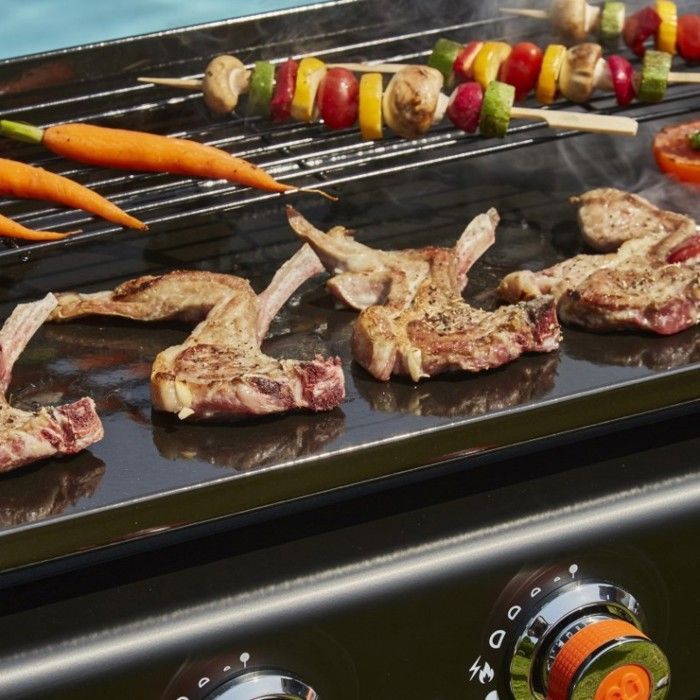 Silvia II G 3-Burner Gas Griddle - Fire Pit - Enameled Cast Iron Plate Made in France - 67 x 34 cm - 7.5 kW