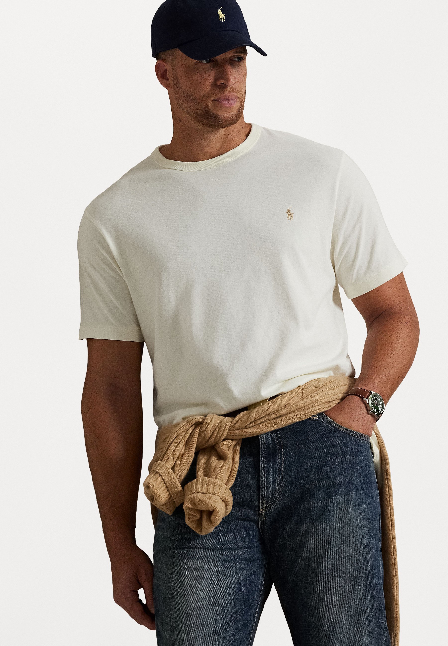 Polo Ralph Lauren Grandes Tailles - T-shirt Col Rond en Jersey - T-shirt Basique - Crème Clubhouse