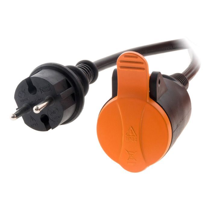 Cable de extensión impermeable 2P H05VV-F de 2 x 1,5 mm² y 10 m con clip de fijación - Naranja - Zenitech