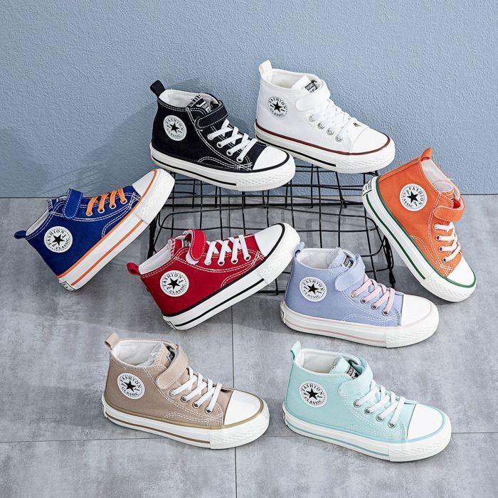 Baskets Toile Mixte Enfant Haute Chaussures Léger Respirante Antidérapant Pour Garcon et Fille - Kaki