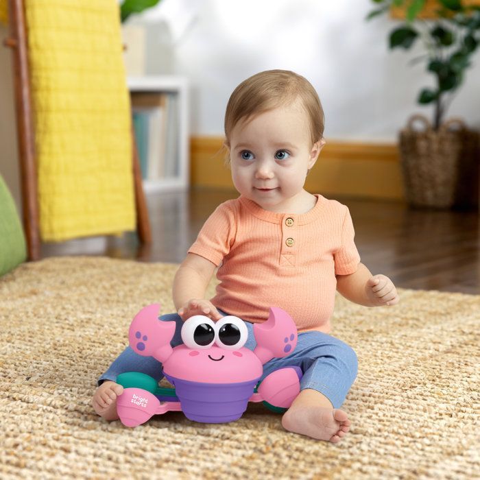 BRIGHT STARTS Walking Crab, Baby Toy 6M+, Musical Toy, Gross and Fine Motor Skills Toy, Obstacle Sensors, Pink