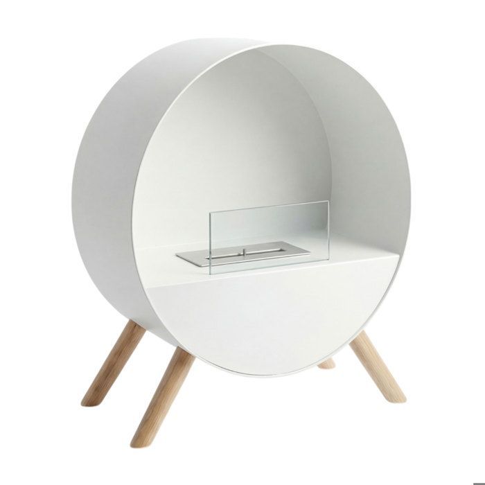 Venere - Chimenea de bioetanol sobre soporte, 60x72x30 cm, con quemador de 1 litro y patas de madera de pino blanco.