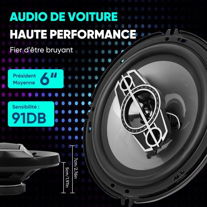 Altavoces coaxiales para coche ULTRIXE de 16 cm y 2 vías, 350 W, 4 Ω, cono de polipropileno