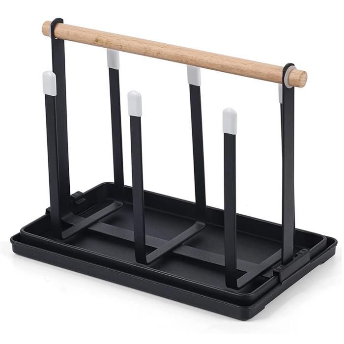 Estante para botellas, escurridor de platos, 6 soportes para botellas, soporte metálico para vasos con escurridor y secador de botellas para