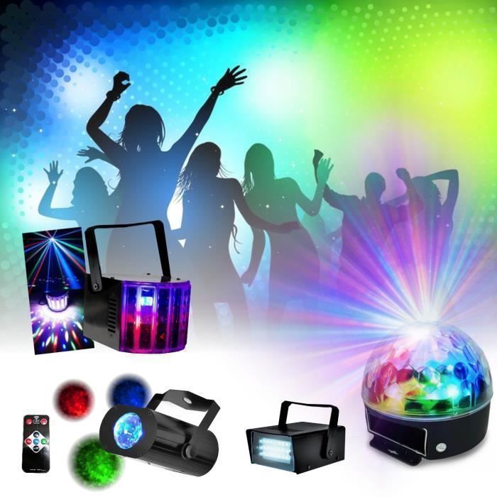 Pack Lumière Support - 5 Jeux de Lumière - Miniwave - 2 Derbys - Strobo - Astro - Boitier Dispatching  - PA DJ Mobile