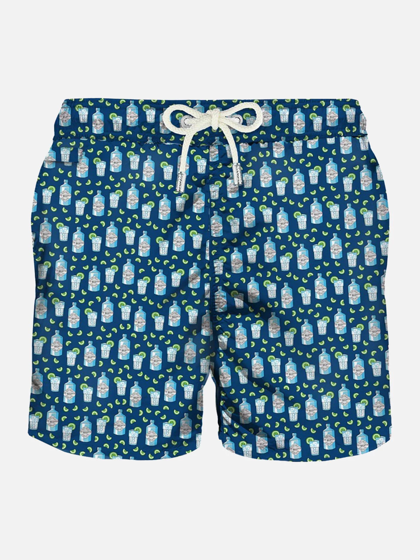 Man Classic Swim Shorts | Gin All Over Print on Blue Background | Quick Drying | Mid-Length | Light Net Lining | Elasticated Waistband | Drawstring Fastening | Front & Back Pockets | MC2 Saint Barth