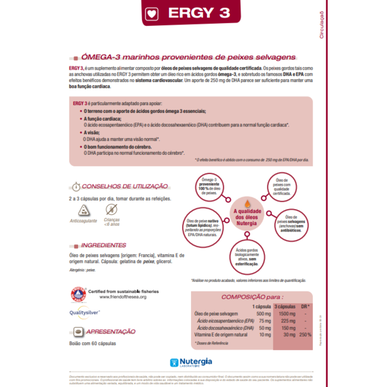 Nutergia Ergy 3 Omega-3 EPA a DHA kapsle Kardiovaskulární podpora 60 kapslí