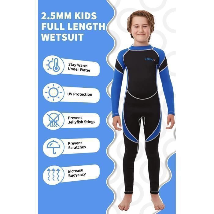 2.5mm Neoprene Wetsuit with Back Zipper for Boys and Girls, Black/Blue - XXXL