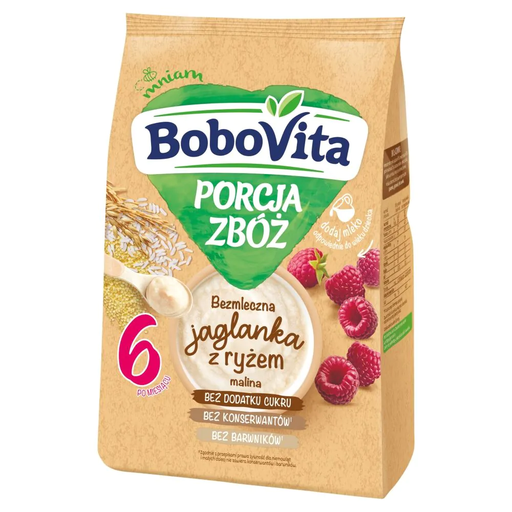 Bobovita Kaszka Porcja Zbóż Bezmleczna Jaglano - Ryżowa Malina
