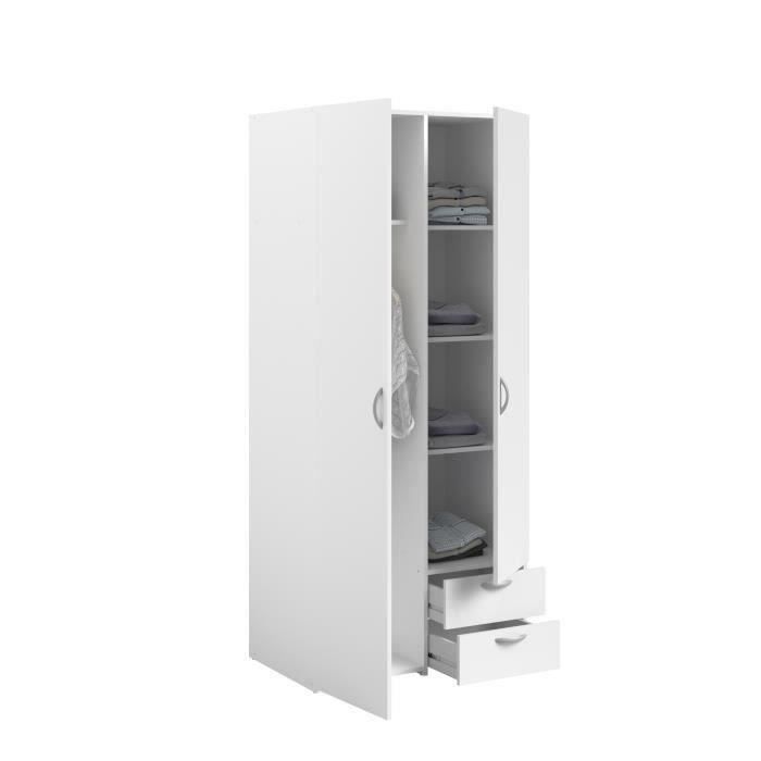 VARIA Wardrobe - White Finish - 2 Hinged Doors + 2 Drawers - W 81 cm x H 185 cm x D 51 cm - PARISOT
