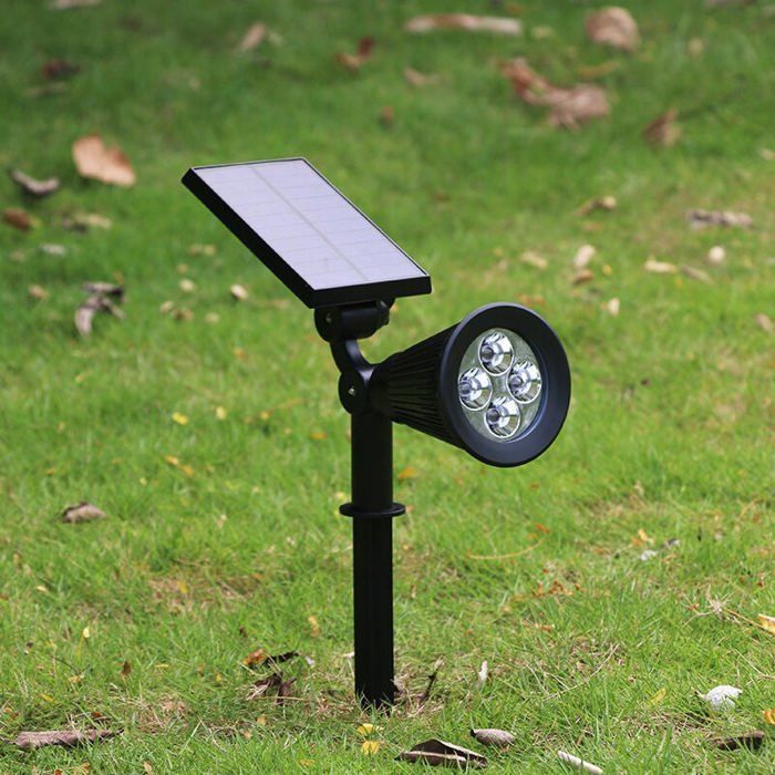 Refletor solar com 4 LEDs, à prova d'água para uso externo, luz branca, 2 em 1, plástico, integrado, 2W, branco, 29 x 9,5 x 34 cm (1 unidade)