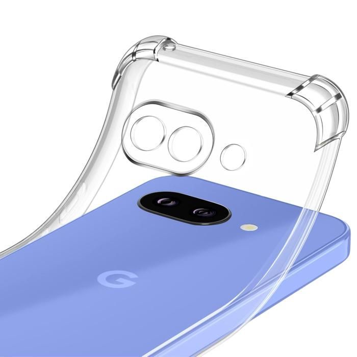 Custodia antiurto - Phonillico® - Google Pixel 9a - Flessibile - Trasparente - 2 pellicole protettive in vetro temperato