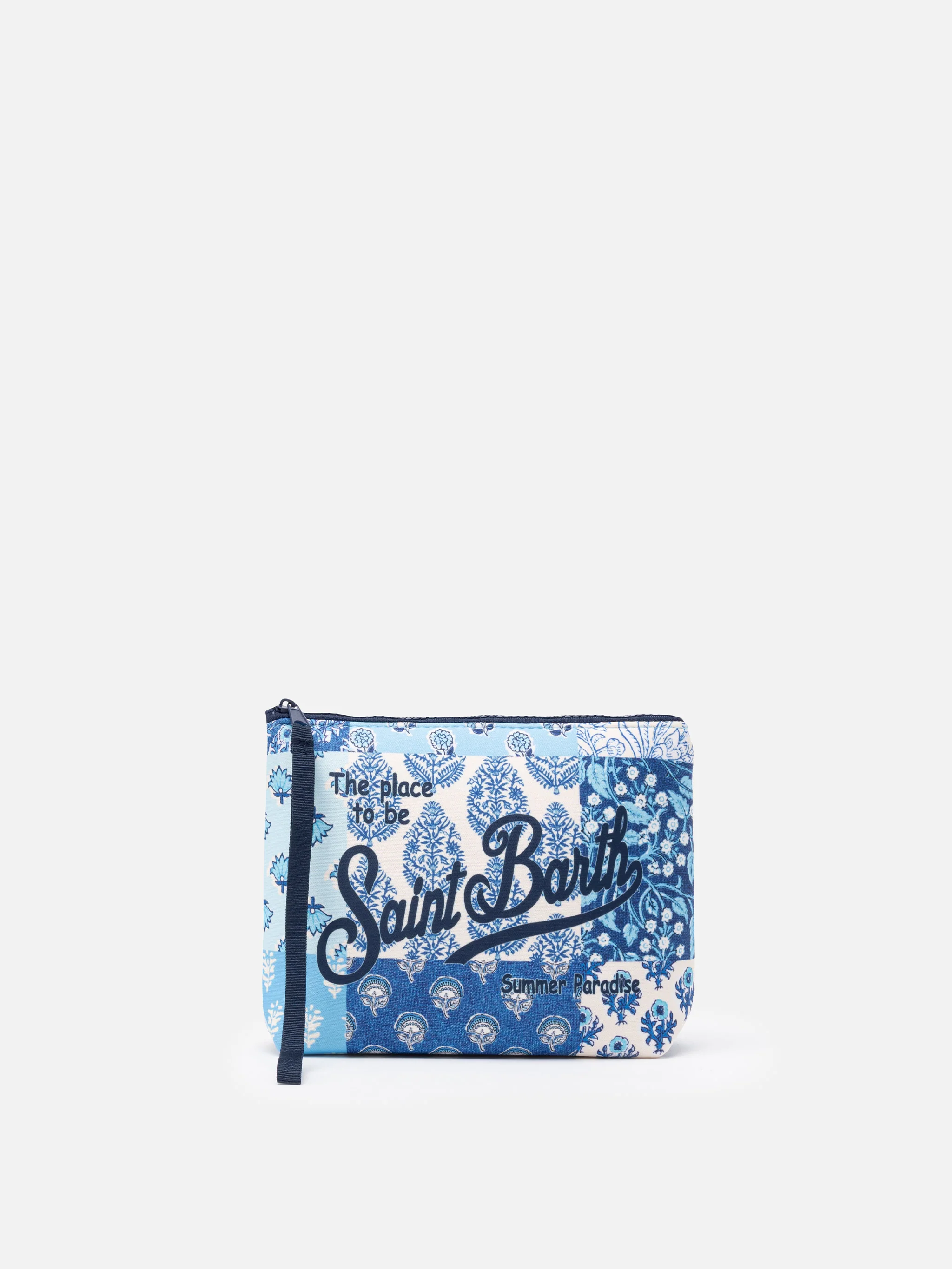 Aline scuba clutch met bloemenprint.