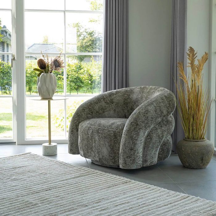BUBBLE - Sillón giratorio en tela de terciopelo texturizado color beige