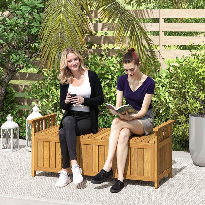 Banco de jardim - Outsunny - 2 lugares - 151L de espaço de armazenamento - apoios de braço - madeira - capacidade de carga de 240 kg - 128,5 x 52 x 53,5 cm - marrom