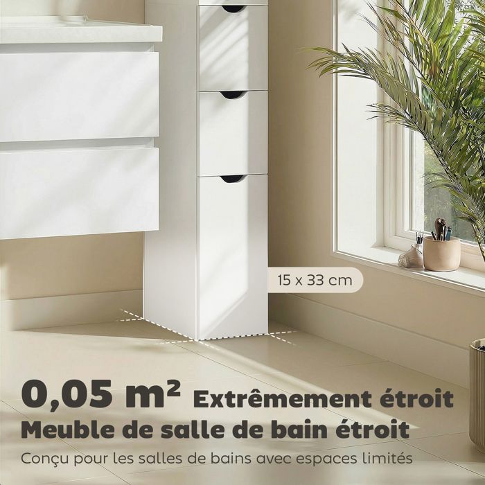 Bathroom column cabinet - HOMCOM - with drawers, open shelves - 15 x 33 x 136.8 cm - wood - white