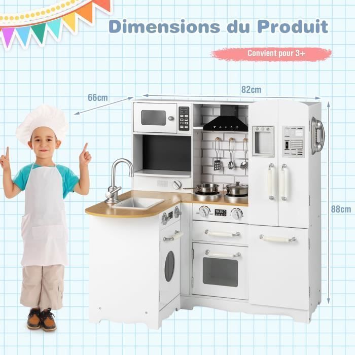 Cocina interactiva XXL para niños de COSTWAY - A partir de 3 años - 5 accesorios con teléfono de madera blanca