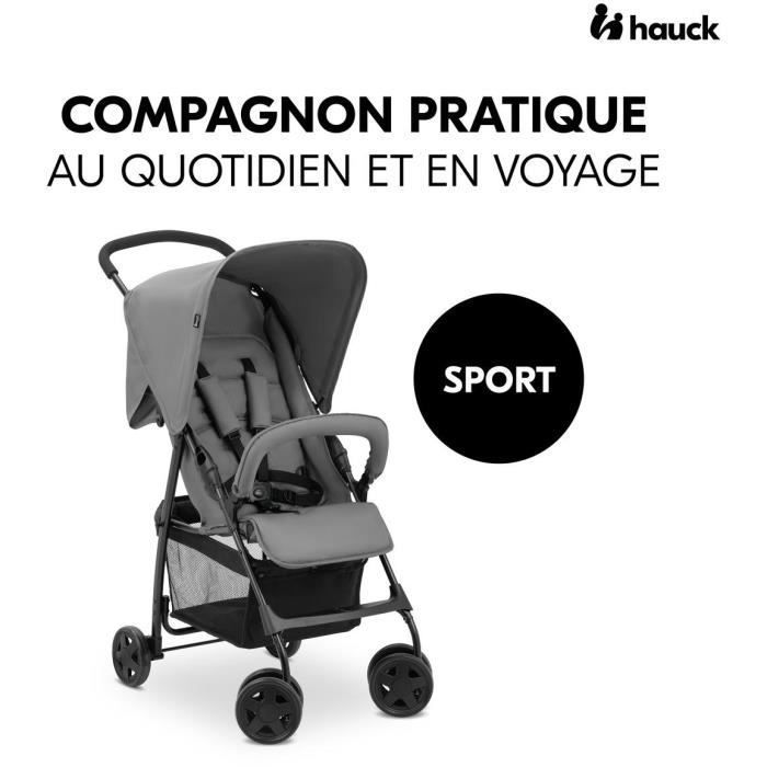 HAUCK - Kinderwagen - SPORT - Faltbar & verstellbar - Sonnendach - 4 Räder - Grau