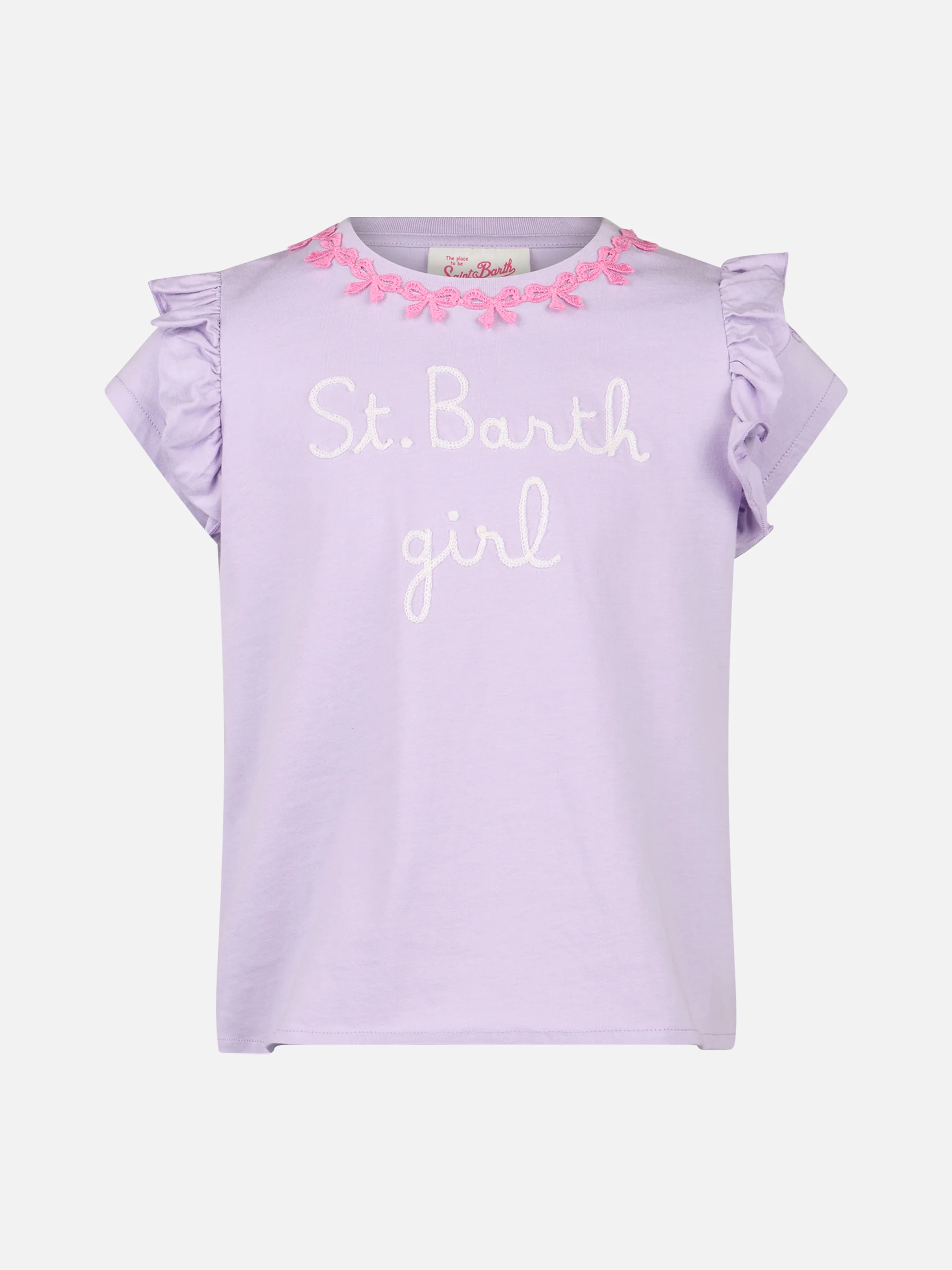 Katoenen T-shirt voor meisjes met ruches en borduurwerk.