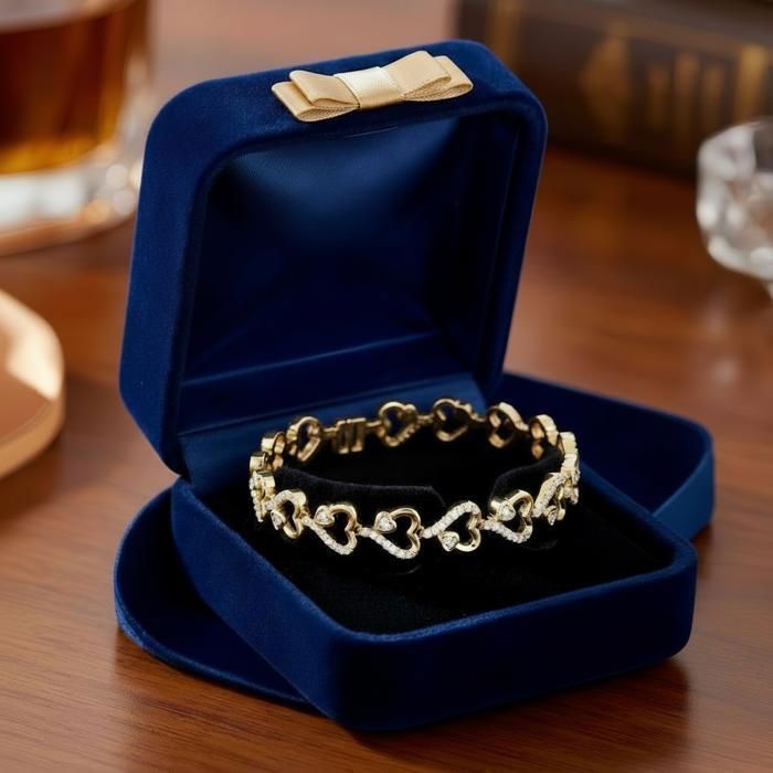 Bracelet - Femme - Cœurs - Zircons – Élégance - 19 cm - Plaqué Or Jaune 750/1000 - 3 Microns