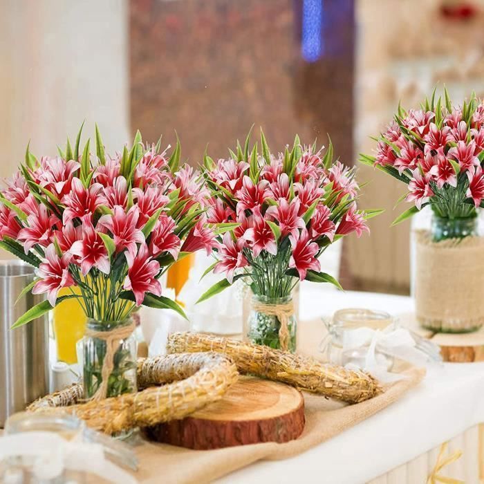 Lirios rojos artificiales - BIGILANTUH - 4 unidades - Plástico ecológico - Decoración para bodas y el hogar