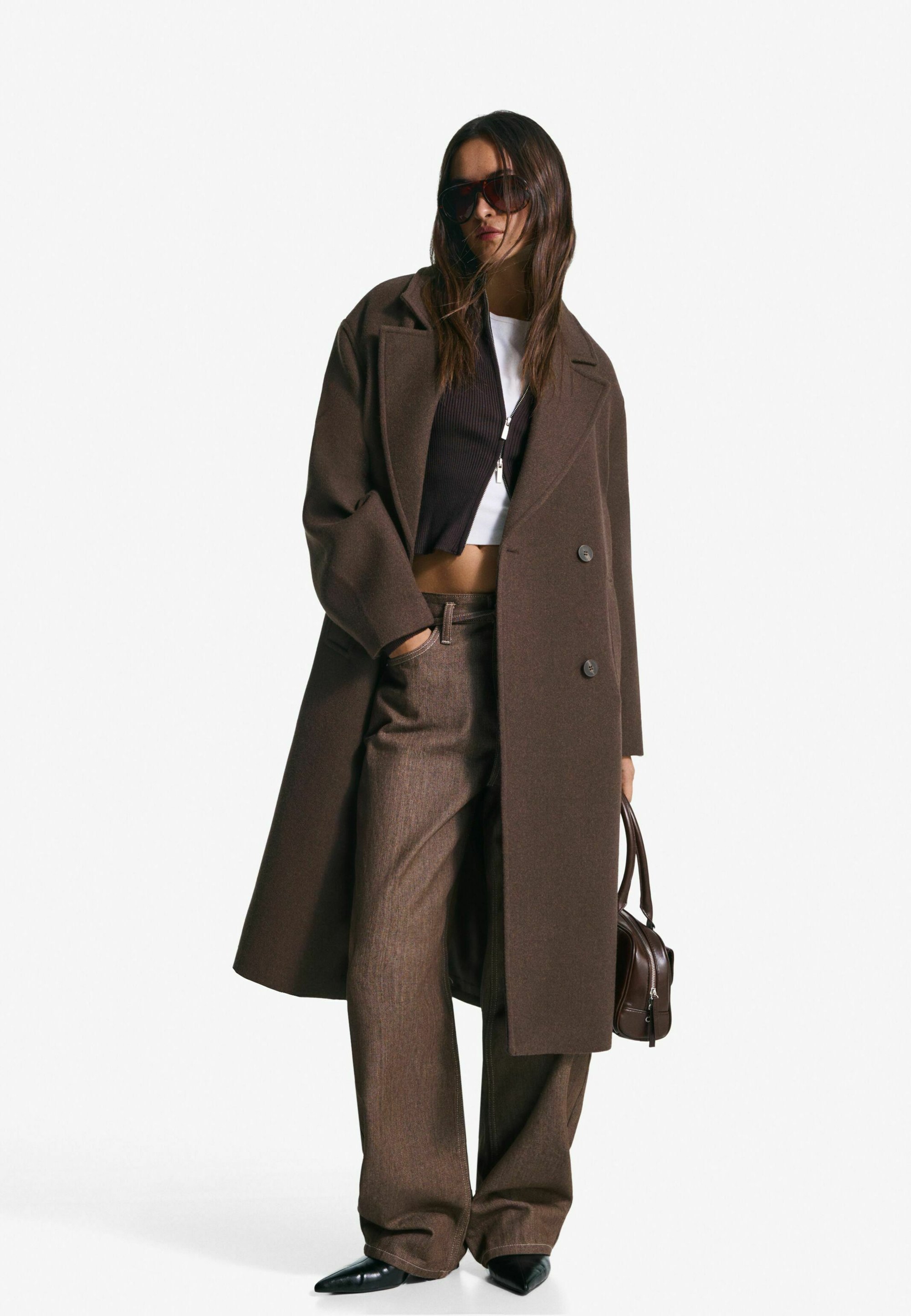 Bershka Classic Mantel - Khaki