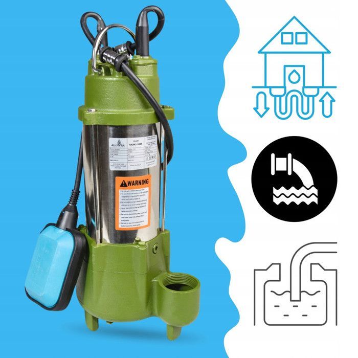 Pompe Immergée MORO 300R avec Broyeur 300 W, 3300 l/h, Hauteur de Refoulement 15 m, Pompe d’Évacuation pour Eaux Chargées Eaux Usées