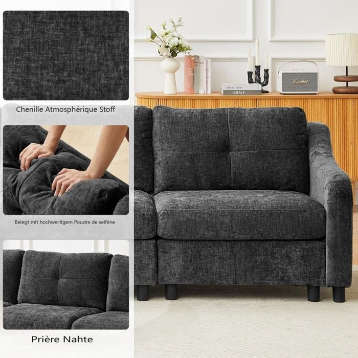 JIEXI Modular 4-Seater Sofa, Corduroy Upholstery, 251 cm (Grey)