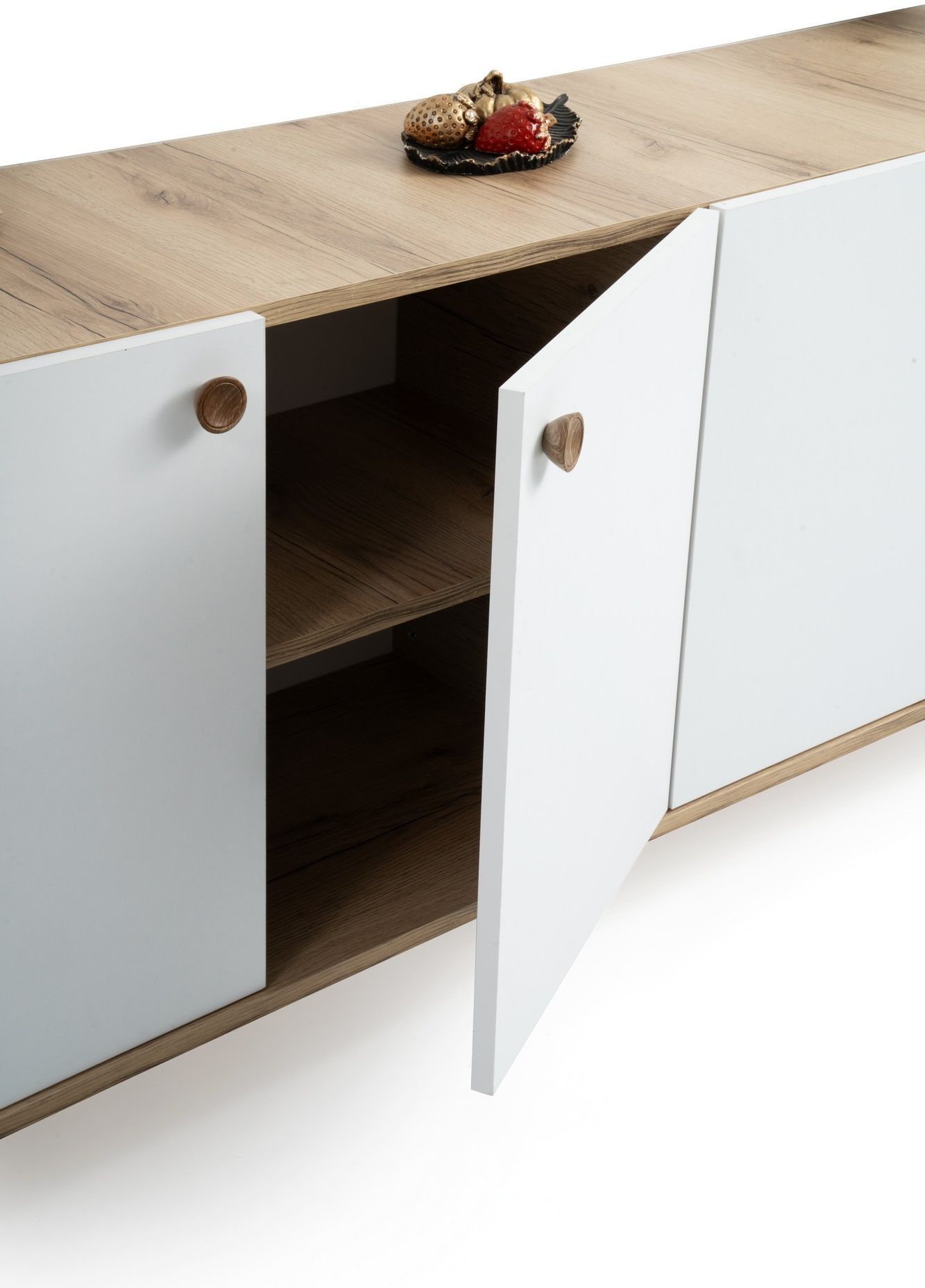 Aparador escandinavo - SUMER - 4 puertas - 180 x 78 x 41 cm - Roble / Blanco
