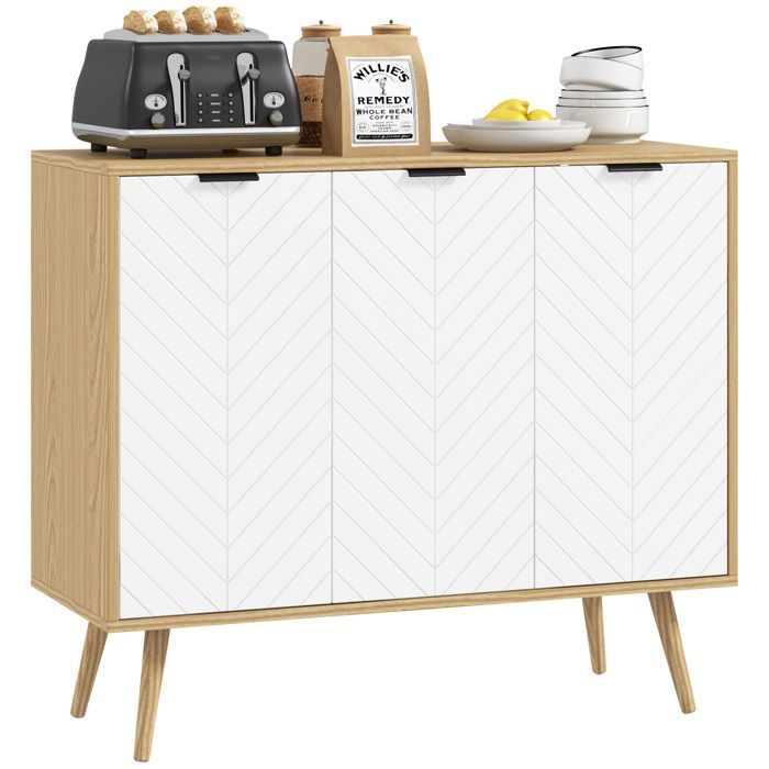 HOMCOM - Aparador de cocina - Tablero de partículas - 91,5 x 35 x 77,4 cm - Blanco y madera natural