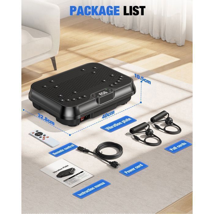 Plataforma vibratoria - 250 niveles - Cuerda para saltar - Control remoto - 9 programas preestablecidos - Masaje linfático