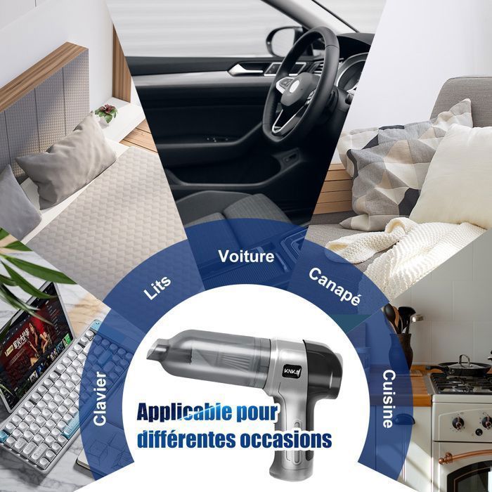 Aspirateur à Main - KNKA - 9000Pa - Sans Fil Rechargeable - 3 Filtres HEPA - 6 Buses Interchangeables