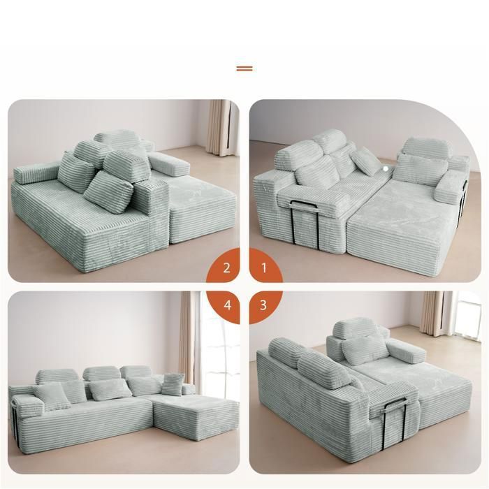 Reversible corner sofa with chaise longue, modular high-back sofa, deep seat sofa bed without assembly, grey
