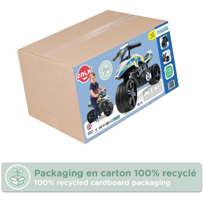 Draisienne Moto Police - FALK - Larges roues et Guidon directionnel - Fabriqué en France - 40% de plastique recyclé - Dès 2 ans
