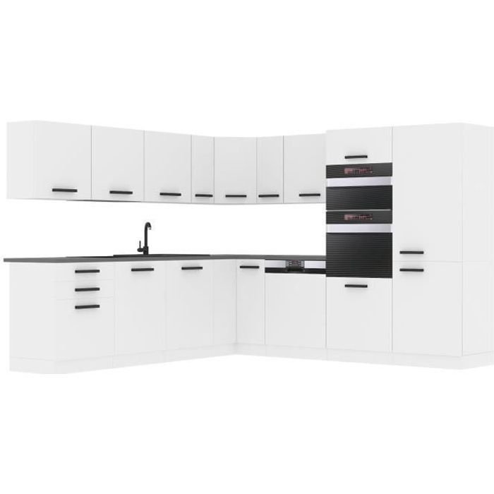 Belini Cuisine Equipee Complete JANE Muebles de Cuisine Complets. L-Forme Cuisine. Cuisine Complete Avec Plan de Travail, blanc mat