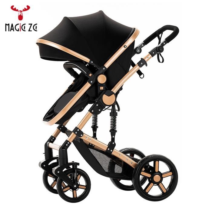 Magic ZC Stroller 3-in-1 Stroller 3-in-1 Travel System One-Click Fold Reversible Seat High Landscape Max 15kg Black Gold