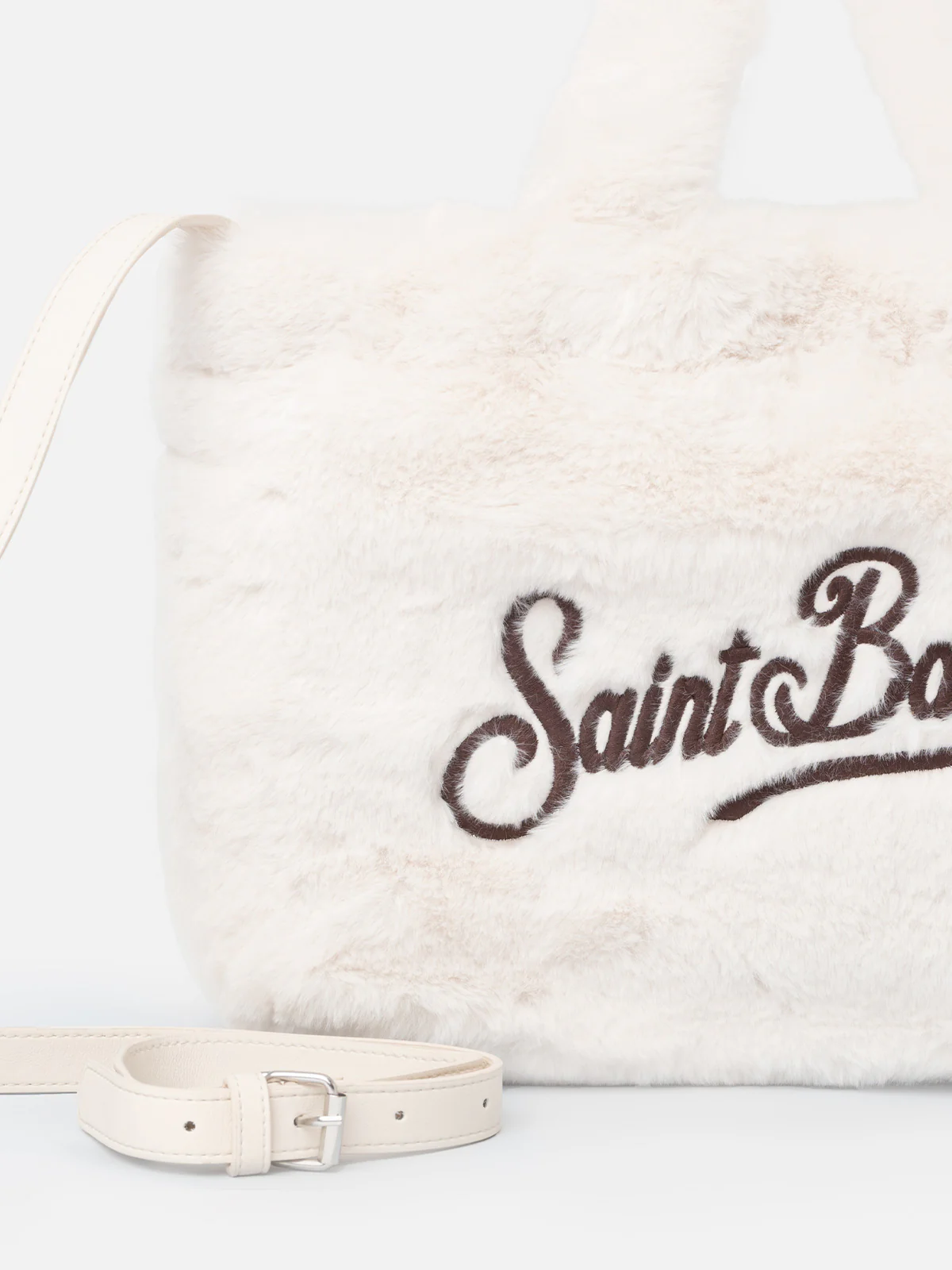 Colette Mini Vanity Winterhandtas met wit pluizig effect en Saint Barth-logo | Comfortabele en chique winteressential | MC2 Saint Barth
