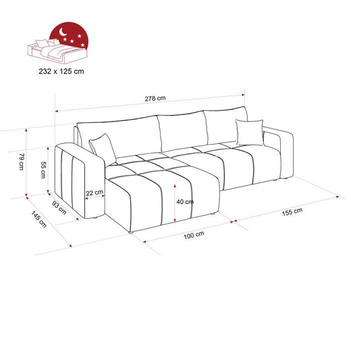 Canapé d'angle Réversible PEDRO - 5 places - Canape Convertible avec Coffre - Tissu Velours - Beige