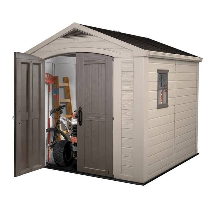Casinha de jardim KETER Sydney 88 de resina, 6,6 m², bege e marrom.