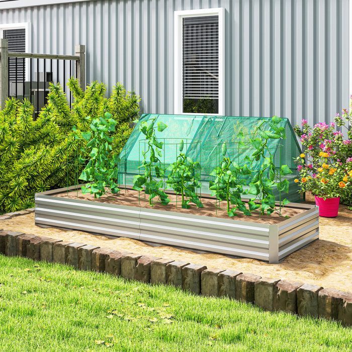 Garden vegetable raised bed - Outsunny - rectangular - 241 x 90.5 x 30 cm - corrugated steel sheet - silver