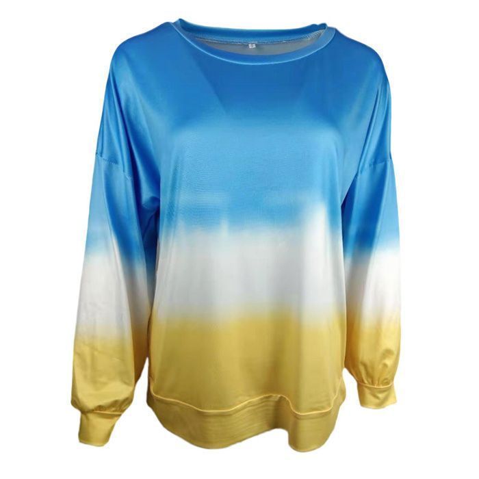 Sudadera de cuello redondo para mujer 2025, estampado degradado arcoíris, tendencia primavera/otoño - Gris