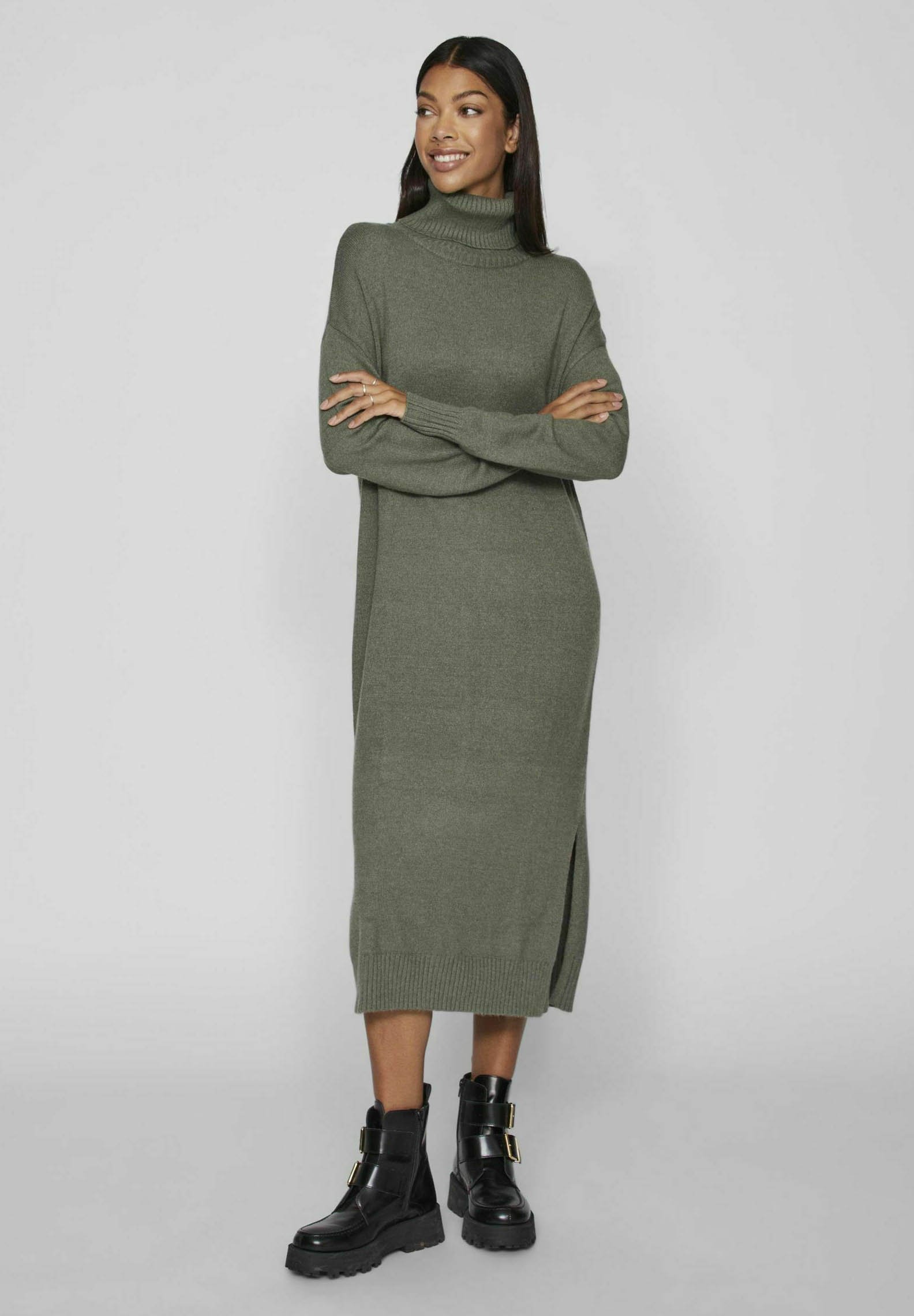 VILA VIRIL ROLL NECK MIDI - NOOS - Svetrové šaty - laurel wreath